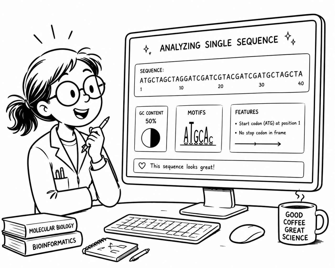 Claudia happily analysing a single sequence