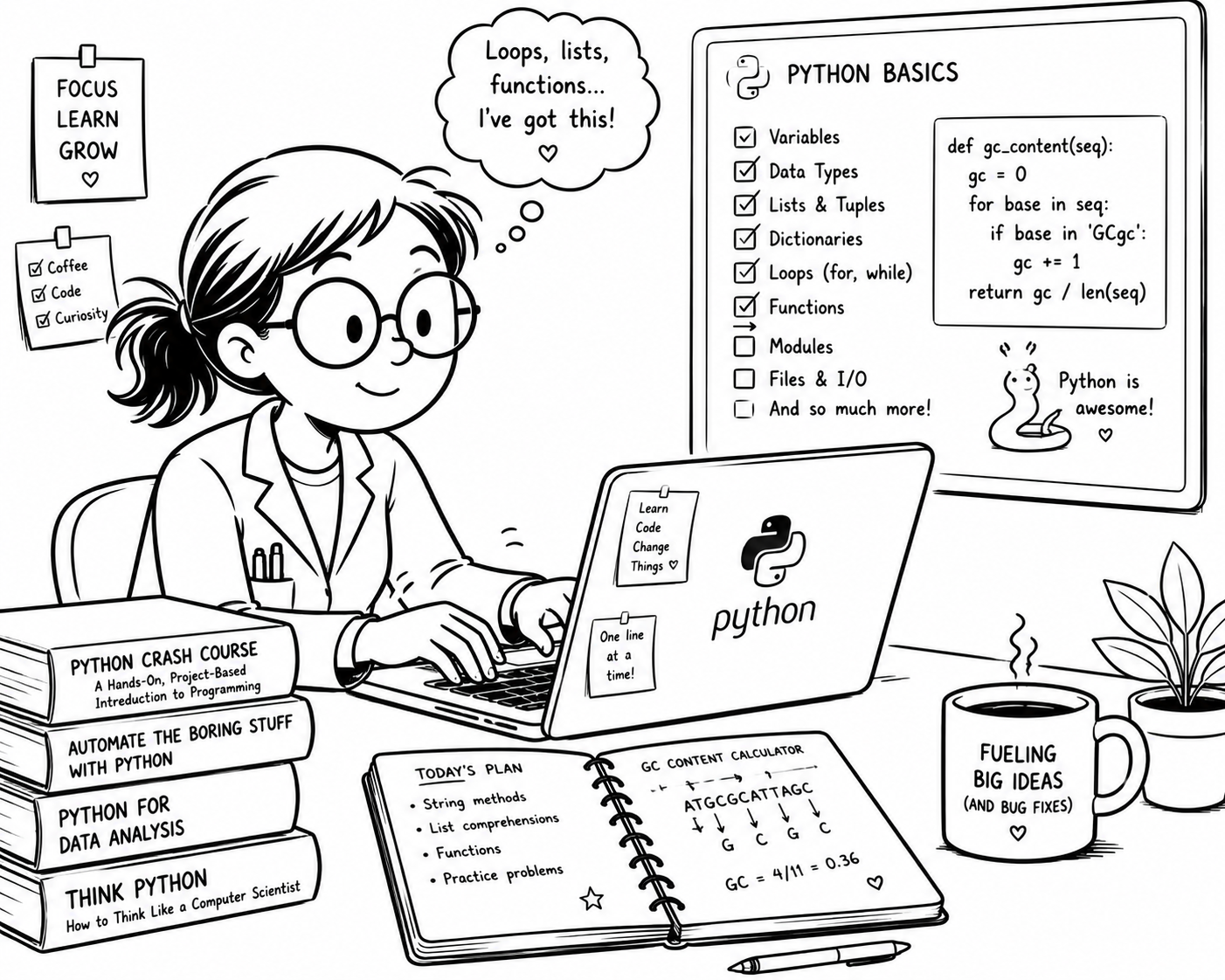 Claudia learning Python β variables, lists, loops, functions